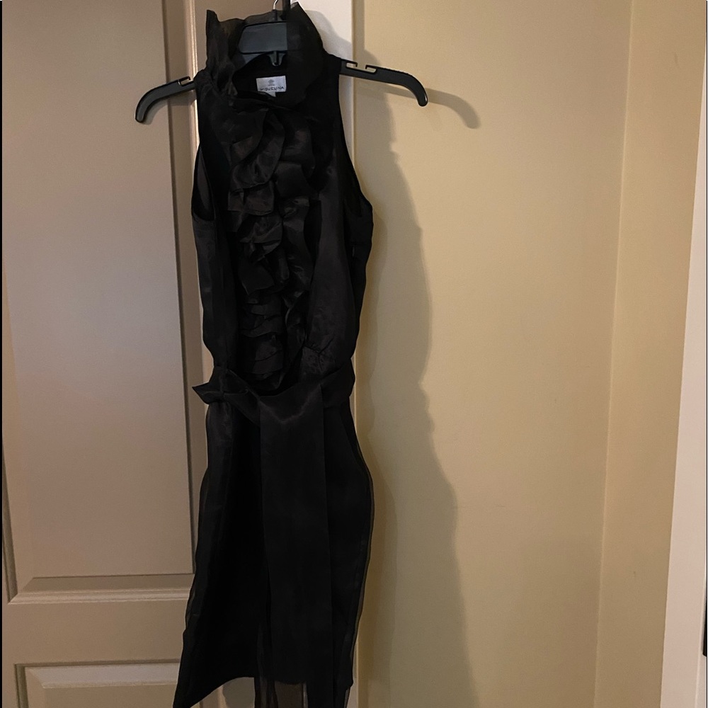Miguelina Black Silk Ruffle Sleeveless Dress Size S